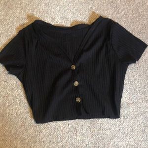 Black button crop top